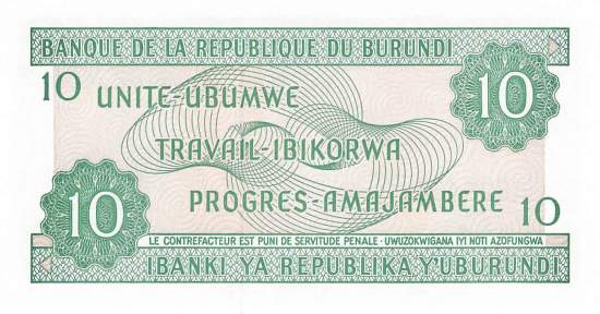 Burundi p33d 10 Francs 1997